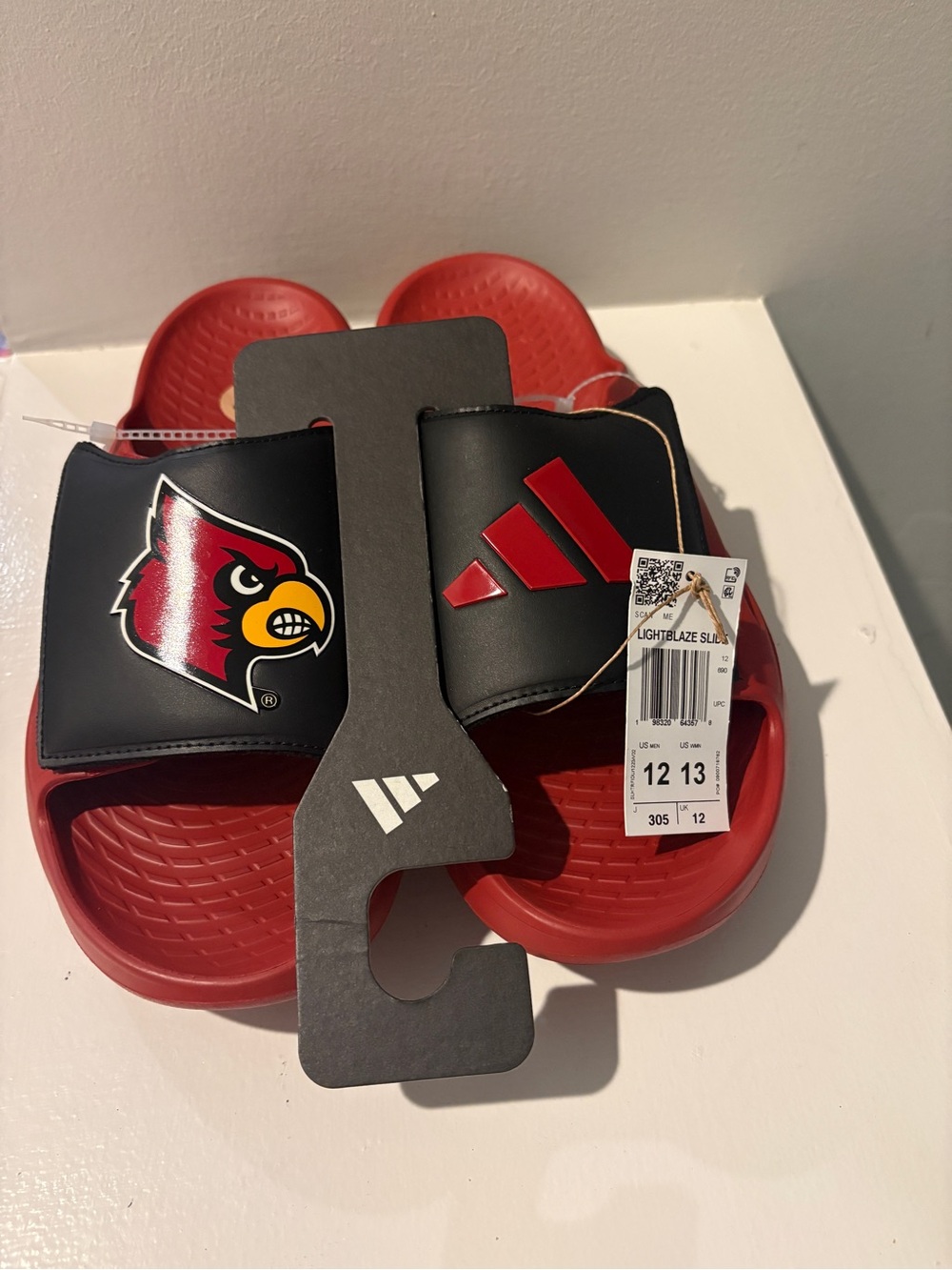 Adidas Black and Red Louisville Cardinal Slide Sandals NEW